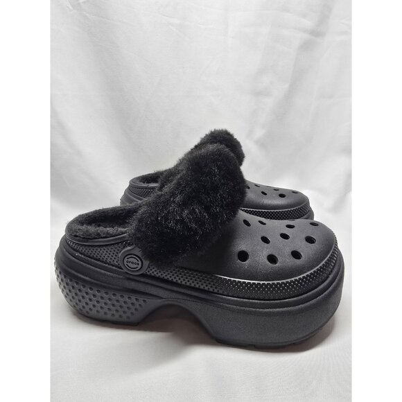 Crocs Stomp Lined Clog Women's Size 9 Black Fuzzy Slip-On Chunky Comfort Shoes - Picture 2 of 15